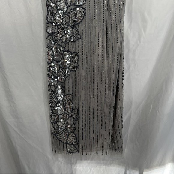 NEW Adrianna‎ Papell [ 4 US ] Floral Beaded Midi Dress in Bridal Silver - Picture 7 of 13